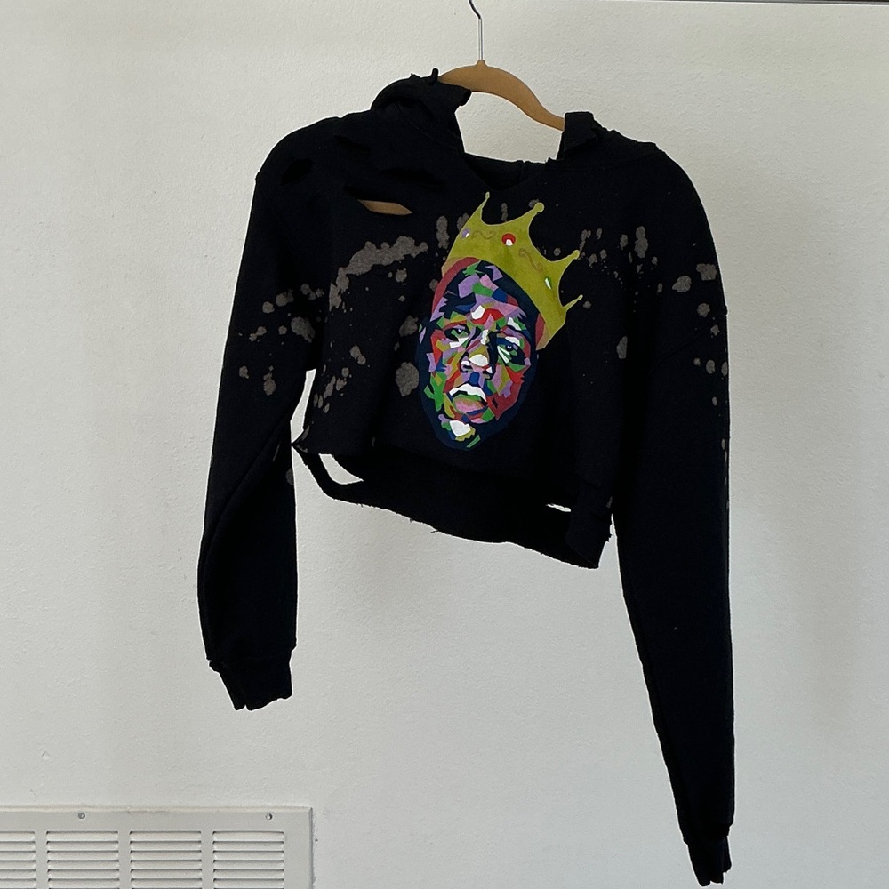 Black Cropped Hoodie with Colorful Graphic